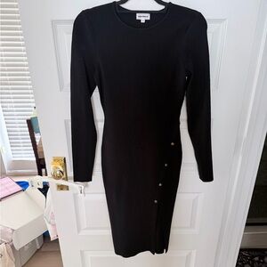 Superdown Black Long Sleeve Dress with Gold Button Accents
